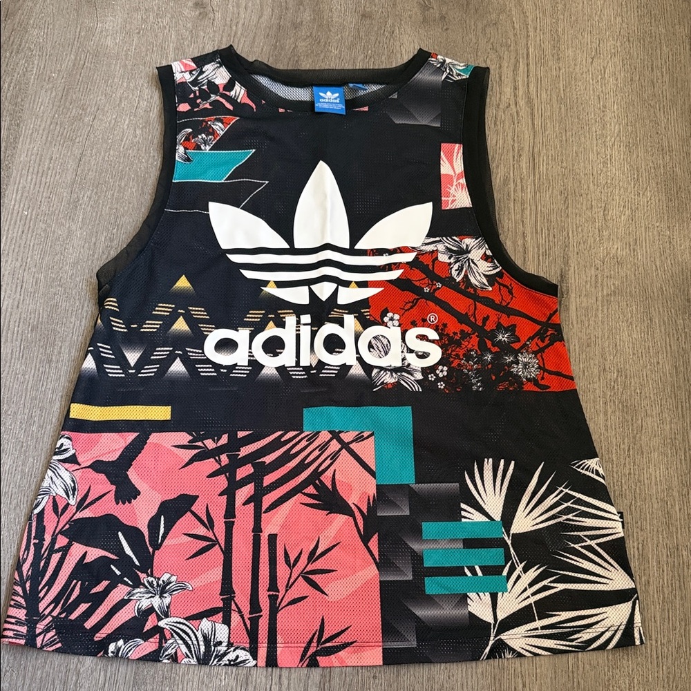 Adidas Black and Red Graphic Tank Top